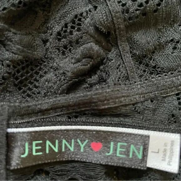 Jenny Jen Black Embroidered Floral Lace RACERBACK PADDED BRALETTE Spandex SZ L - Picture 5 of 10